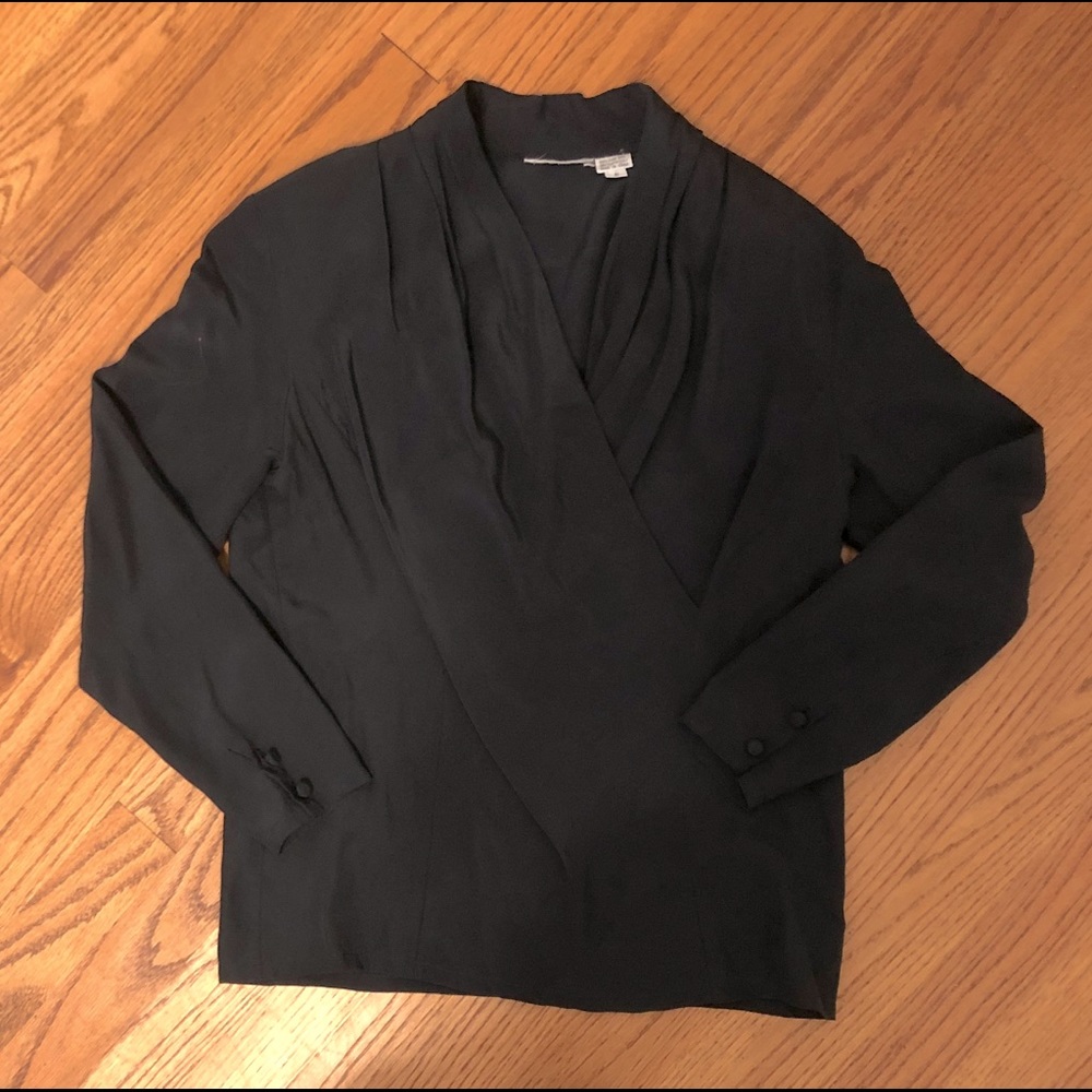 Black silk blouse.